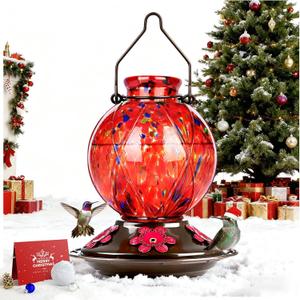 Hummingbird Feeder, BOLITE Glass Hummingbird Feeders for Outdoors Hanging, 20 Ounces, Leak Proof, Meshy Texture Ball Shape Bottle, Red, Birthday Gifts for Women Men, Gifts for Mom Dad