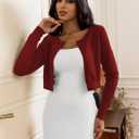 Women's Cropped Cardigan Sweaters Crew Neck Button Down Open Front Knit Bolero Shrugs (Red, M)