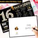2 x Jumbo 16th Birthday Card for Women Men, Happy 16th Birthday Party Decorations for Her Him, Black Gold 16 Year Old Birthday Gifts for Son Daughter, Double-Sided with Two Stickers