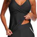 Womens Tankini with Shorts - Two Piece Tummy Control Swimsuit Athletic Bathing Suit with Pockets 2025 Swimwear (XX-Large, Black and White)