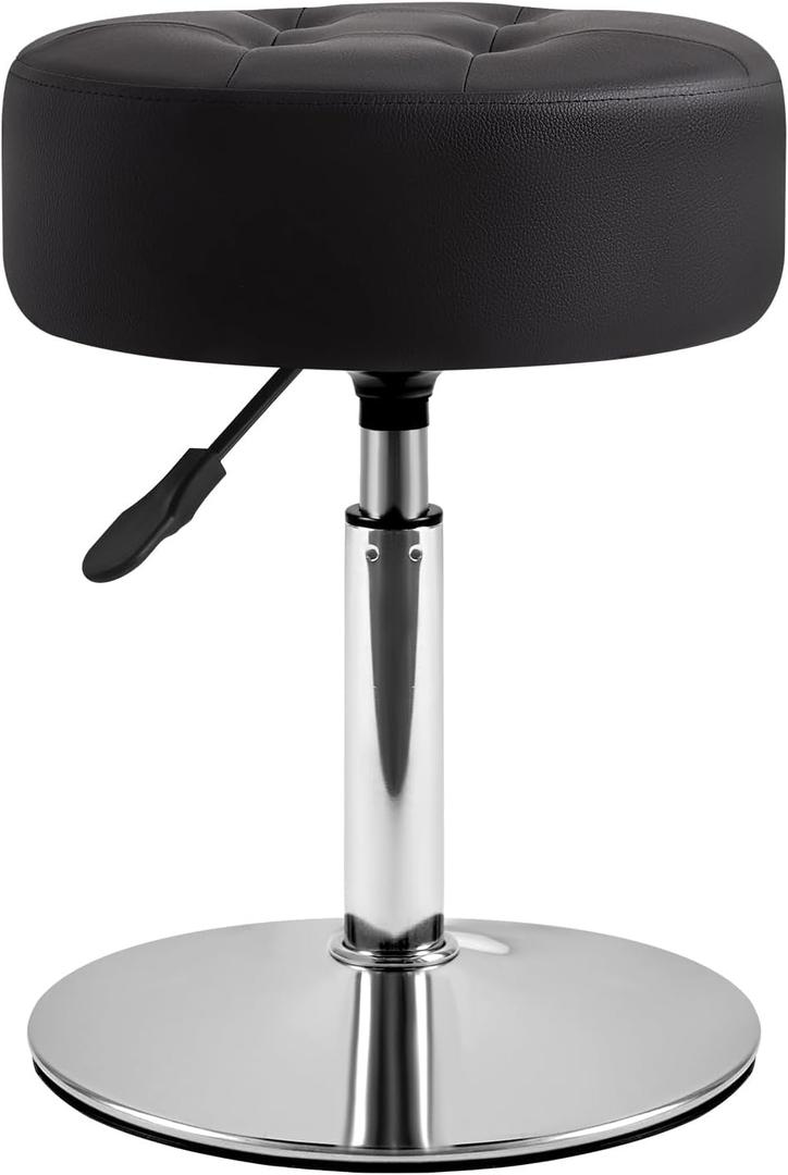 IBUYKE Height Adjustable 360Swivel Vanity Stool, Tufted Round Vanity Chair for Makeup Room, Faux Leather Vanity Stool for Bathroom, Living Room, Modern Ottoman, Black WBD025B