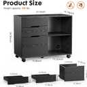 File Cabinet with 3 Drawers, Mobile Lateral Filing Cabinet with Open Storage Shelves for Home Office Under Desk Storage, Black