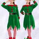 6 Pack Elf Costume for Women Christmas Outfit Velvet Dress Santa's Helper Costume Belt Socks Elf Hat Shoes Cosplay (Medium, Red Collar)