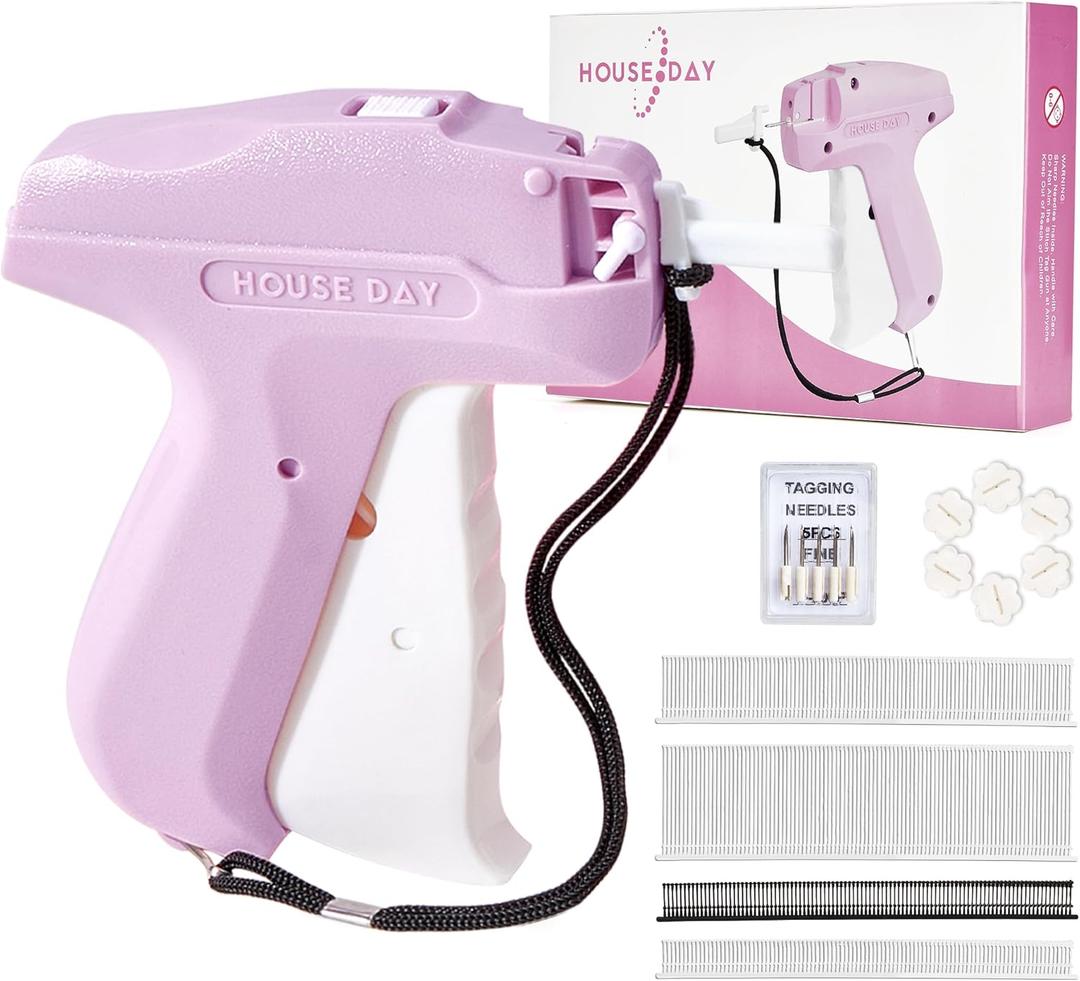 HOUSE DAY Stitchy Gun for Clothes, Fine Needle Stitch Gun Quick Clothing Fixer, Speedy Price Tagging Gun with 6 Fine Needles, 2200 Micro Thin Fasteners, 50 Buttons (Pink)