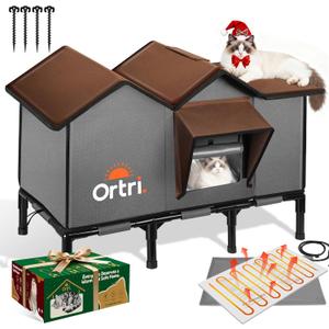 Outdoor Heated Cat House for Outside: Winter Insulated Weatherproof 30"14"20" Shelter with Extra Large Elevated Warm Heater and Waterproof Heating Bed for Multiple Feral Kitties Small Pets for Barn (Brown)