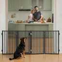 COMOMY Metal Freestanding Dog Gates, 203cm Extra Wide Pet Barrier, Black