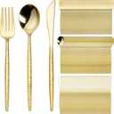 SUT 300PCS Gold Plastic Silverware, Gold Plastic Utensils, Heavy Duty plastic Silverware, Includes:100 Knives, Forks and Spoons, Birthday, Wedding, Hammered Silverware Set
