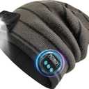 Rotibox Bluetooth Beanie with Light, Unisex USB Rechargeable LED Headlamp Hat with Wireless Headphones (Black)