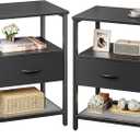 Huuger Nightstand Set of 2, Night Stand with Fabric Drawer, Mesh Shelf, Side Table with Storage, Fabric Drawer Dresser, Open Shelf, Metal Frame, Bedroom, Black