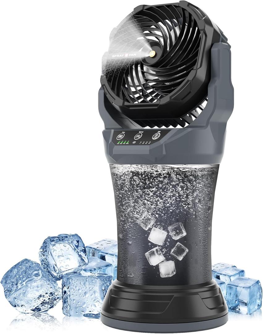 AVV Portable Misting Fan with RGB Ambient Light- 2L Water Tank, 4 Speeds & Spray Mist Fan, 30000mAh Rechargeable Misting Fans for Outdoor/Indoor Fans for Camping, Patio, Garden, Grey-Black