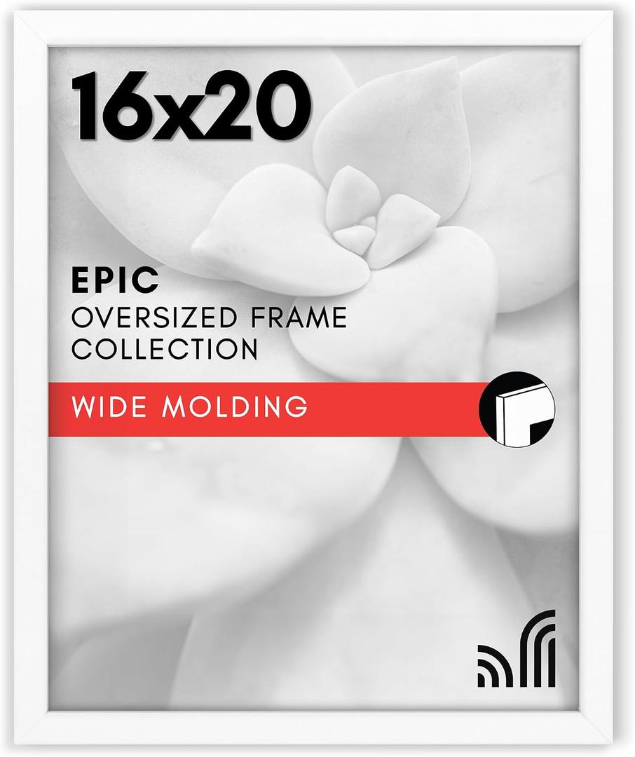 Americanflat 16x20 Picture Frame with Polished Plexiglass - White Picture Frame - Wide Photo Frames Made of Engineered Wood for Vertical or Horizontal Wall Display - Epic Collection - White