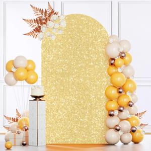 MODFUNS Gold Arch Cover - Sequin Arch Stand Cover, 6.6ft Spandex, Vintage Metallic, Fitted, 2-Sided for Wedding Reception Party Decor (3.3x6.6ft)