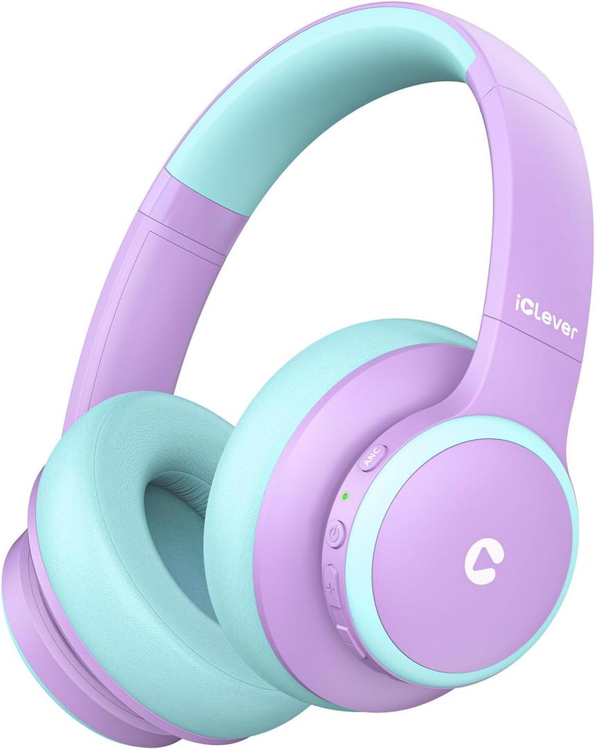 iClever BTH26 Active Noise Cancelling Headphones for Kids, 60H Play Time, Safe Volume 80dBA, Type C Fast Charging, Bluetooth5.4, Kids Bluetooth Headphones with Mic AUX Cord for iPad Airplane, Purple