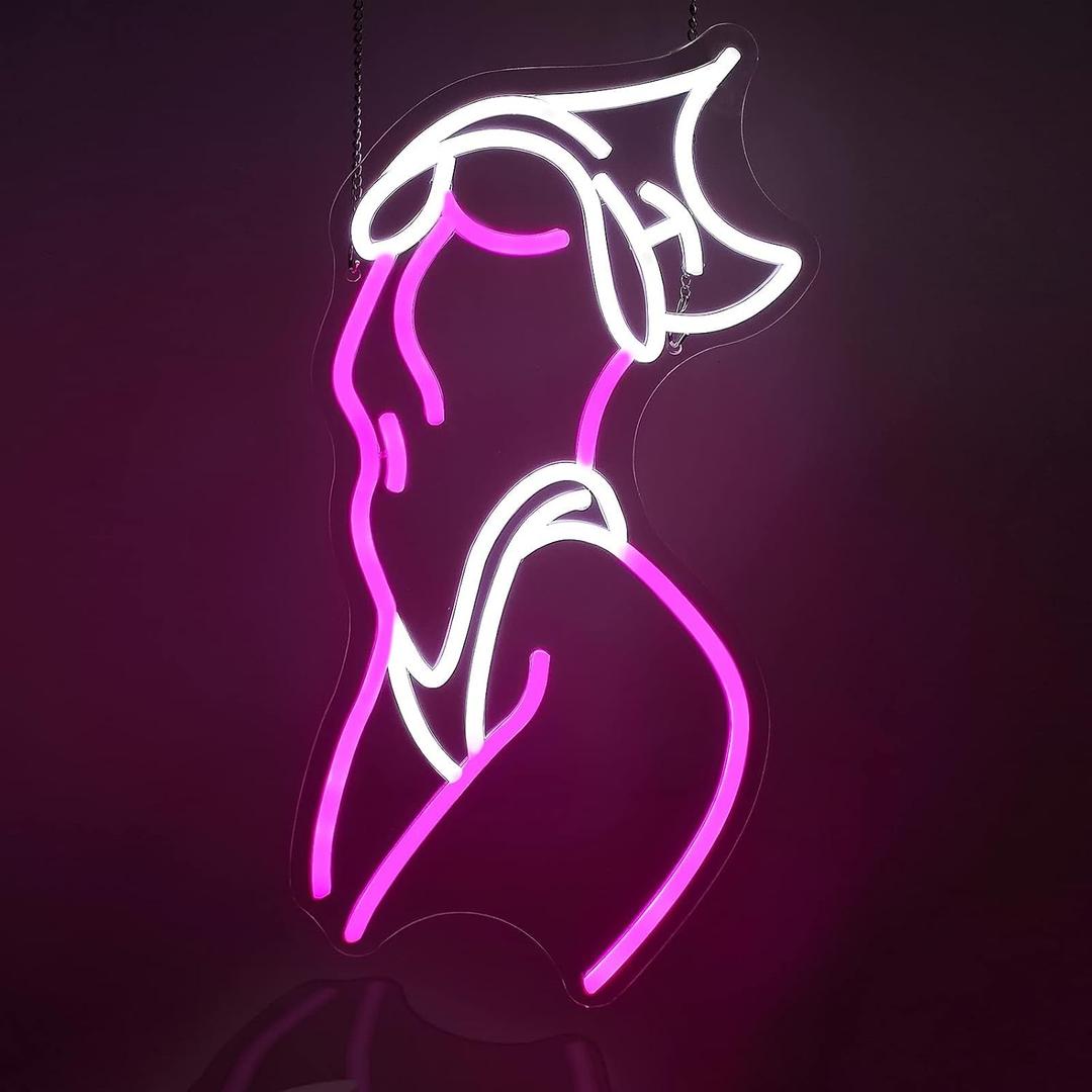 Lady Neon Signs Neon Signs for Wall Decor Pink White LED Light Sign for Preppy Room Decor Light Up Sign for Birthday Party Decoration USB Powered, 9.1 x 16.5 inches