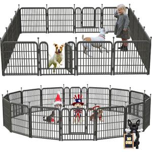 Dog Playpen Outdoor/Indoor,24" Height 16 Panels Dog Fence,Dog Pen with Anti-Rust Coating for Medium/Small Dogs, Puppy, Portable Pet Playpen for Yard, RV, Camping