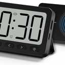 ANJANK Digital Travel Alarm Clock, 6000mAh Portable Power Bank Battery for MagSafe Charging, Magnetic Wireless Charger for iPhone, USB-C & USB-A Charging, Small Foldable LCD Clock with Backlight