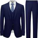 Cooper & Nelson Men's Suit Slim Fit, 3 Piece Suits for Men, One Button Solid Jacket Vest Pants with Tie, Tuxedo Set (XX-Large, Navy)