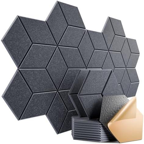 Dailycooper 12 Pack Self-Adhesive Acoustic Panels 12" X 10" X 0.4" - Sound Proof Foam Panels with High Density, Y-Lined Design, Flame Resistant, Absorb Noise and Eliminate Echoes(Dark Gray)