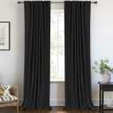 100% Blackout Shield Linen Blackout Curtains for Bedroom 63 Inches Long, Back Tab/Rod Pocket Living Room Drapes, Thermal Insulated Blackout Curtains 2 Panels Set, 50" W x 63" L, Black