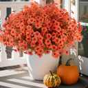 Hananona 36 Pcs Artificial Mum Flowers for Outdoors, Faux Fall Mums Silk Flower for Outside, Fake Orange Flowers for Fall Patio Front Door Planter Autumn Halloween Home Decorations (36, Orange)