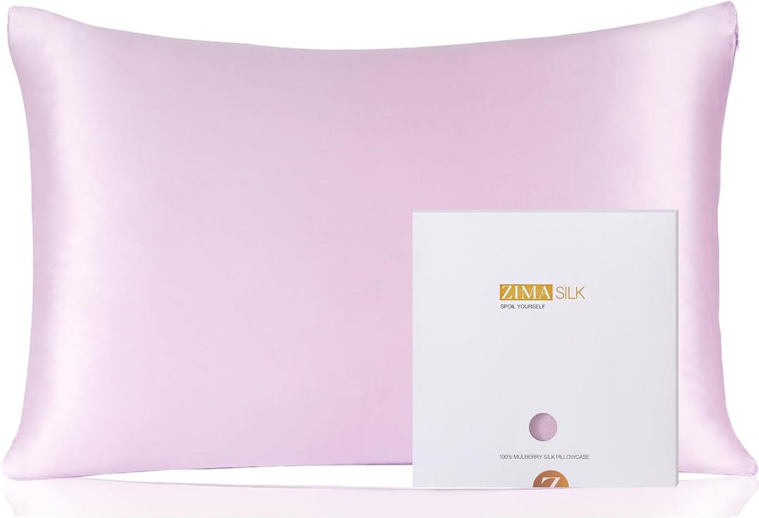 ZIMASILK 100% Pure Mulberry Silk Pillowcase for Hair and Skin Health,Soft and Smooth,Both Sides Premium Grade 6A Silk,600 Thread Count,with Hidden Zipper,1pc(Standard 20''x26'',Light Purple)