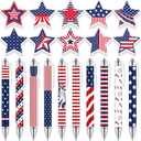 Fullhawl 40 Pcs Patriotic Sticky Notes and Pens Bulk, 20 Star Shape Note Pads to Do List, 20 American Flag Ballpoint Pen 1.0 mm Black Ink Pens Stationery for Home Office Supplies, 3.15 x 3.15 inches