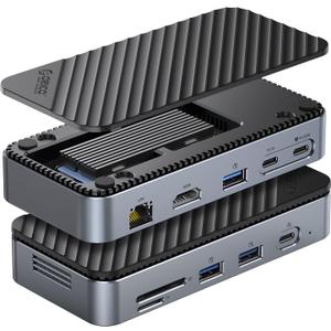 USB C Hub with M.2 SSD Enclosure, New Upgrade ORICO 10-in-1 USB-C Docking Station with Built in fan, 10Gbps USB 3.2 Gen2 M.2 NVMe SSD Reader, Support 4K@60Hz HDMI, 100W PD, Ethernet, SD/TF - DPM2P9-V1