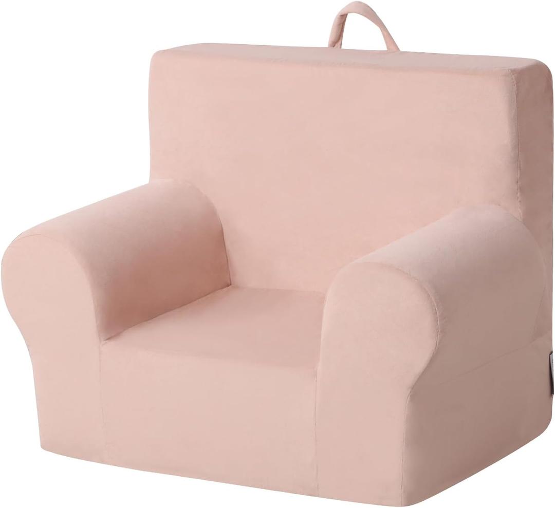 Getifun Toddler Sofa Couch, Comfy Velvet Toddler Foam Sofa Chair, Soft Baby Foldable Armchair for Boys and Girls (Pink)
