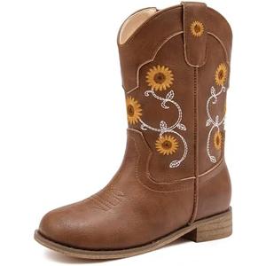 Motasha Floral Embroidered Girls Cowgirl Boots Western Cowboy Boots For Toddler To Big Kids Square Toe Mid Calf Side Zipper Horse Riding Birthday. M7125 Sf Brown 10