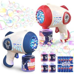 Eaglestone 2 Bubble Gun for Kids, Light Up Bubble Machine for Toddlers, 8 Hole Blower