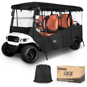 6 Passenger Golf Cart Enclosure Rain Cover Drivable Universal Fit 4+2 Seat Club Car EZGO RXV TXT Yamaha, 4 Sided Black, Roof Within 122 Inch
