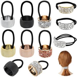 Canlierr 8 Pcs Rhinestone Ponytail Holder Ponytail Cuff Elastic Hair Ties Crystal Pony Tail Rhinestone Hair Accessories for Women Girls, Mixed Colors