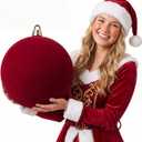 Threan 12 Inch Large Burgundy Velvet Christmas Ball Ornaments
