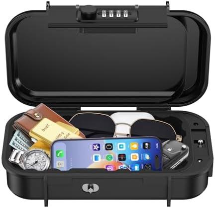 Portable Lock Box, Temracha 4-Digit Combination Lock Box for Travel, Anti-Theft Small Safe Box with Removable Chain, Personal Cash Box for Gym, Hotel, Dorm, Travel