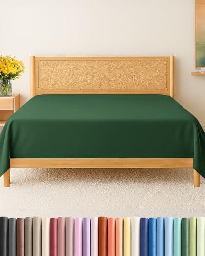 Cal King Size Flat Sheet - Hotel Quality Top Flat Bed Sheet Only - Ultra-Soft, Comfy Breathable & Cooling - Fade & Wrinkle Free - Easy-Care, Stain & Shrink Resistant Bedding - Oeko-Tex - Emerald Green