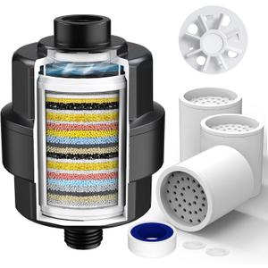 20-Stage Shower Filter-Shower Head Filter for Hard Water, with 3 Replaceable Cartridges, High Output Shower Water Filter for Removing Chlorine and fluoride,Black