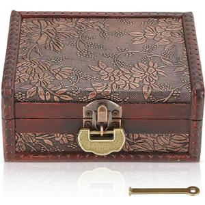 Vintage Decorative Wooden Box with lock and key, Wooden Box with Hinged Lid Jewelry Keepsake Storage Treasure Jewelry Chest