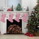 2 x 19.5 Inch Embossed Stripe Christmas Stocking,Personalized Xmas Stocking with Gold Wooden Initial Monogram,Fireplace Christmas Party Decoration and Xmas Gift(Pink,Letter I)