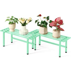Dipion 2 Pack Metal Plant Stand Outdoor Plant Shelf Indoor,1 Tier Heavy Duty Plant Stands for Multiple Plants,26" L x 10.12" H x 8.75" W,Mint Green