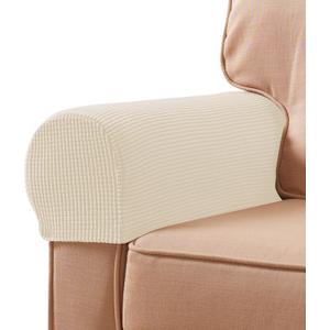 SUBRTEX Stretch Couch Arm Covers Set of 2, Checkered Sofa Arm Slipcovers, Anti-Slip Armrest Covers for Recliner and Armchairs, Pet Proof, High Stretchy, Hook & Loop Tape, Ivory
