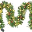 Pre-lit Pine Garland Christmas Decoration Clearance, 9ft Winter Greenery Garland for Holiday Season Mantel Fireplace Table Runner Centerpiece Decor