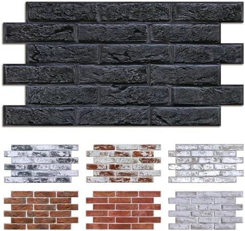 Commomy 3D Brick Wall Panels Peel and Stick - 12 pcs of 22.8" x 11.8" - Thin & UrltraLight Faux Black Brick Wallpaper Stick on Tile for Kitchen, Bedroom, Living Room,TV Background(Covers 22.48 sq.ft)
