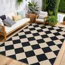 GarveeHome Easy Jute 8x10 Area Rugs for Living Room Checkered Rugs Machine Washable Non-Slip Backing Indoor Outdoor Carpets for Farmhouse Dining Room Nursery Patio Black