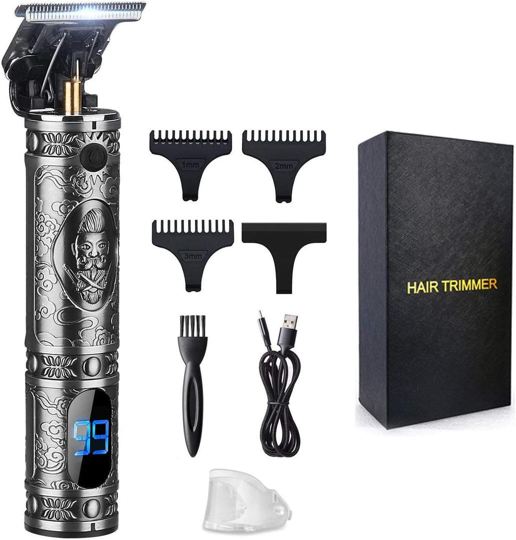 Suttik Hair Trimmer for Men, Professional Hair Clippers for Barber, Beard Trimmer for Men, Cordless Edgers Clippers, Ornate Knight T-Blade Close Cutting Trimmer with LCD, Gray