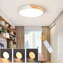 EDISLIVE Dimmable LED Ceiling Light 15 inch Modern Minimalist LED Round Shaped Wood & Metal & Acrylic Flush Mount Ceiling Light with Remote Control White