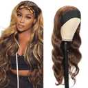 BaaerHve 22 Inch P427 Blonde Headband Wigs Human Hair Body Wave Wigs Brazilian Virgin Hair Glueless None Lace Front Half Wig Wear and Go Highlight Brown Headband Wigs Human Hair for Black Women