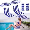 Briwooody 2 Set Foldable Poolside Chairs with Umbrella Portable Beach Folding Poolside Chair for Adults Traveling Camping Picnic Lawn Accessories, Blue Stripe