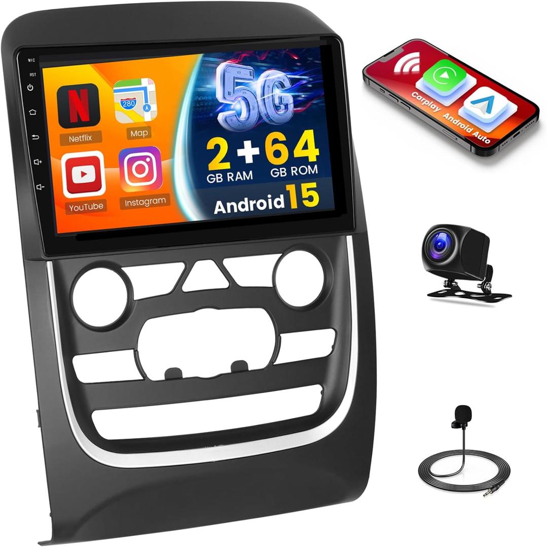 [64G] Hikity for Dodge Durango 2014-2020 Android 15 Car Stereo, 9" Touch Screen Car Radio Wireless Carplay Android Auto Mirror Link GPS 5G WiFi Bluetooth SWC Backup Cam EQ/FM Radio MIC 1280P