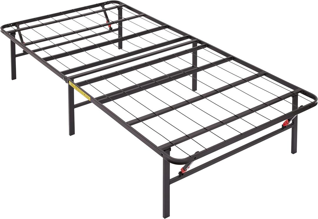 Amazon Basics Foldable Metal Platform Bed Frame with Tool-Free Setup, 14 Inches High, Storage Space, Sturdy Steel Frame, No Box Spring Needed, Twin XL, Black