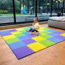MioTetto Foam Floor Tiles for Kids - Non-Toxic Comfortable Baby Play Mat and Interlocking Foam Tiles, Fits with 74x74 Playpen Mat for Crawling & Development, Soft Play Mat for Babies 6-12 Months (Purple-canary-emerald-indigo)